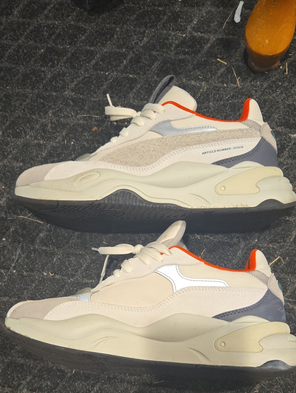 PUMA RS - Men's Neutral Beige Casual Sneakers with Orange Accent SIZE 10